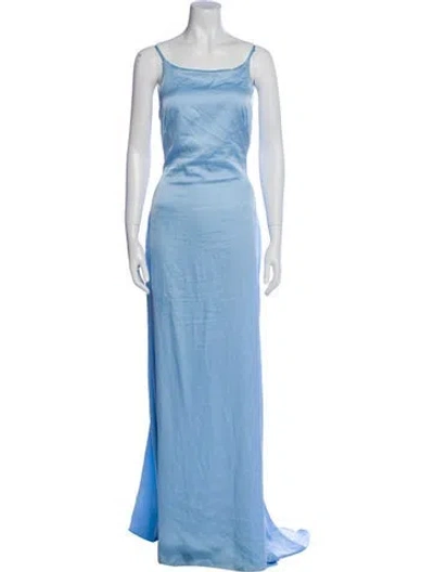 Pre-owned Mac Duggal Square Neckline Long Dress In Blue