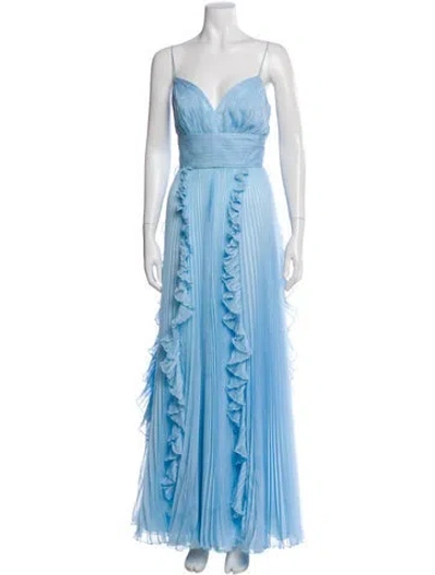 Pre-owned Mac Duggal Square Neckline Long Dress In Blue