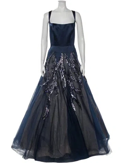 Pre-owned Mac Duggal Square Neckline Long Dress In Blue
