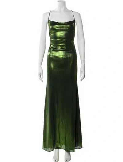 Pre-owned Mac Duggal Square Neckline Long Dress In Green