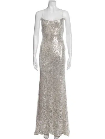 Pre-owned Mac Duggal Square Neckline Long Dress In Metallic/neutrals