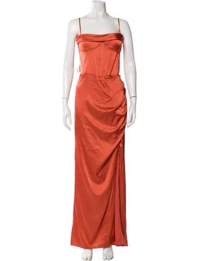 Pre-owned Mac Duggal Square Neckline Long Dress In Orange