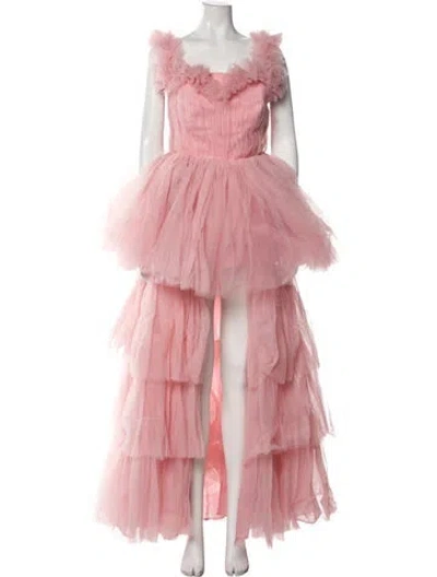Pre-owned Mac Duggal Square Neckline Long Dress In Pink