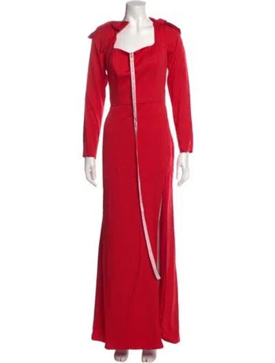 Pre-owned Mac Duggal Square Neckline Long Dress In Red