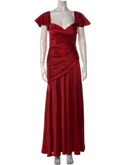Pre-owned Mac Duggal Square Neckline Long Dress In Red