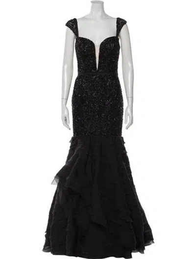Pre-owned Mac Duggal Square Neckline Long Dress W/ Tags In Black