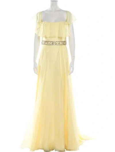 Pre-owned Mac Duggal Square Neckline Long Dress In Yellow