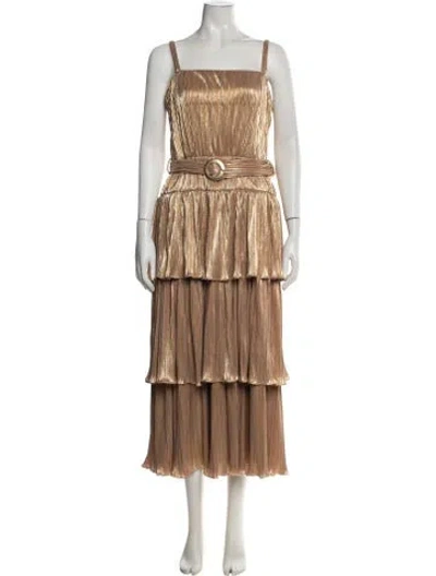 Pre-owned Mac Duggal Square Neckline Midi Length Dress In Multicolor