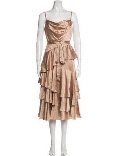 Pre-owned Mac Duggal Square Neckline Midi Length Dress In Neutral