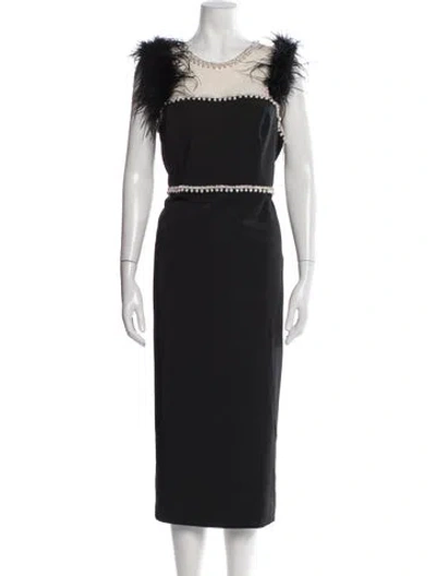 Pre-owned Mac Duggal Square Neckline Midi Length Dress W/ Tags In Black