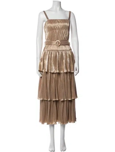 Pre-owned Mac Duggal Square Neckline Midi Length Dress W/ Tags In Brown