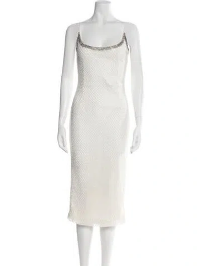 Pre-owned Mac Duggal Square Neckline Midi Length Dress In White
