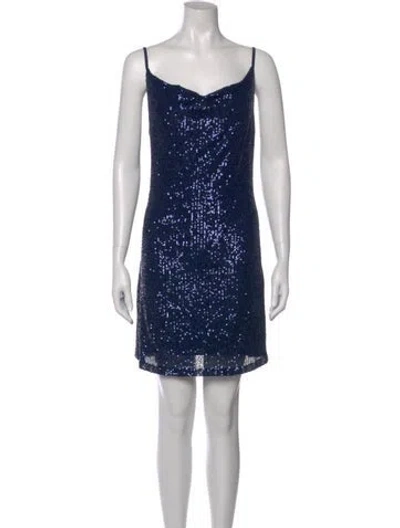 Pre-owned Mac Duggal Square Neckline Mini Dress In Blue