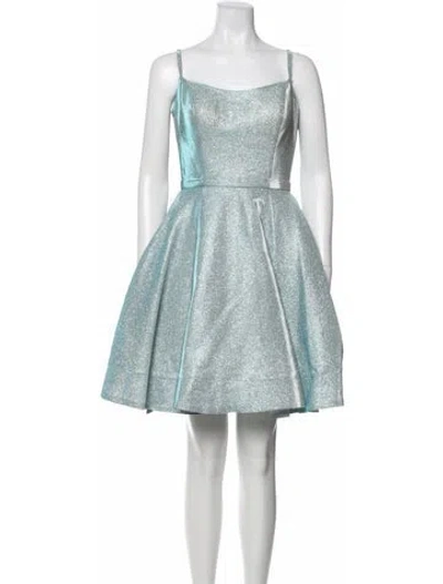 Pre-owned Mac Duggal Square Neckline Mini Dress In Blue/metallic