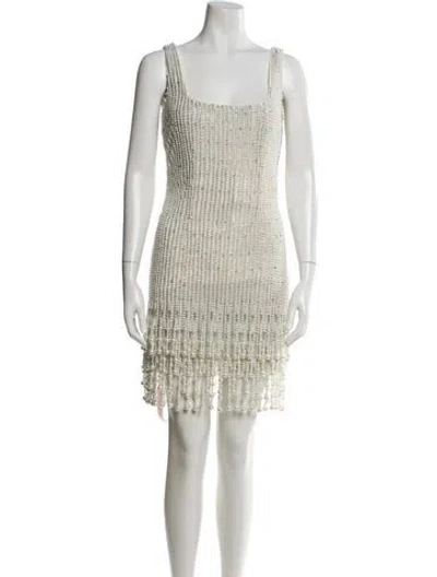 Pre-owned Mac Duggal Square Neckline Mini Dress In Neutral