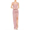Mac Duggal Sequin Halter Neck Evening Gown In Rose