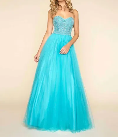 Mac Duggal Strapless Ball Gown In Turquoise In Blue