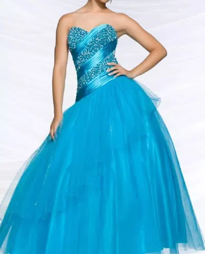 Mac Duggal Strapless Beaded Ball Gown In Turquoise In Blue