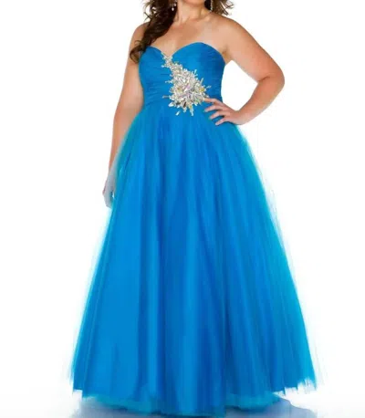 Mac Duggal Strapless Beaded Gown - Plus In Ocean In Blue