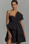 Mac Duggal Strapless Faille Twist Bow Mini Dress In Black