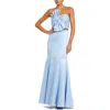 Mac Duggal Strapless Bow Top And Mermaid Skirt 2 Piece Set In Blue