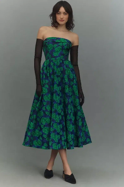 Mac Duggal Strapless Brocade A-line Midi Dress In Multicolor