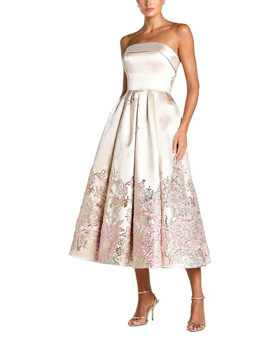 Mac Duggal Strapless Brocade A Line Midi Dress In Neutral