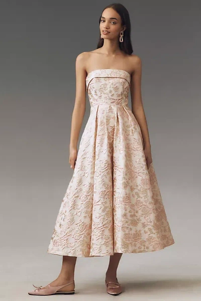MAC DUGGAL STRAPLESS BROCADE A-LINE MIDI DRESS