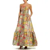 Mac Duggal Strapless Brocade Floral Gown With Ruffle Hem