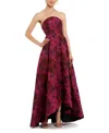 Mac Duggal Strapless Brocade High-low A-line Maxi Dress In Magenta Multi
