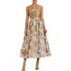 Mac Duggal Strapless Brocade Midi Dress With Pockets In Neutral