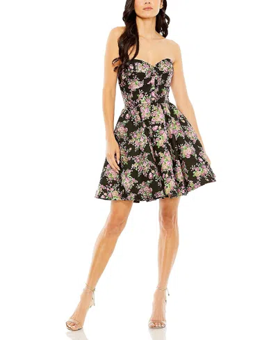 Mac Duggal Strapless Brocade Mini Dress In Black Multi