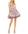 Mac Duggal Floral Jacquard Strapless Minidress In Pink Multi