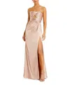 Mac Duggal Strapless Charmeuse Wrap Gown With Cutout Detail In Neutral