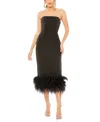 Mac Duggal Strapless Column Dress With Feather Trim In Black