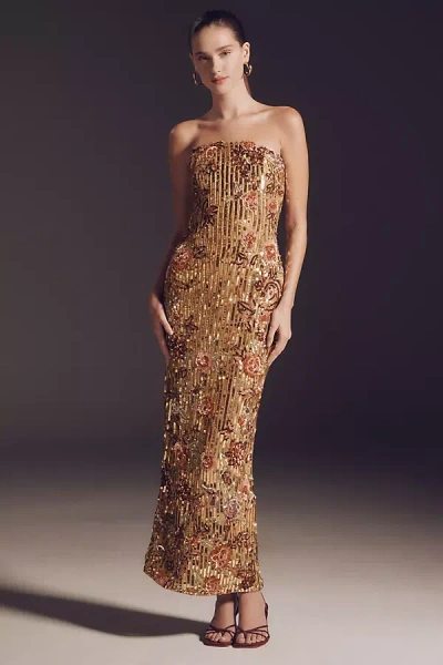 Mac Duggal Strapless Column Maxi Dress In Gold