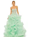 Mac Duggal Strapless Corset Detail Tulle Layered Gown In Blue
