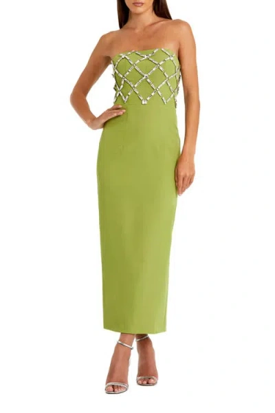 Mac Duggal Strapless Crepe Ankle Dress With Beaded Details In Green