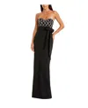 MAC DUGGAL STRAPLESS CREPE EMBELLISHED BUSTIER GOWN WITH BOW