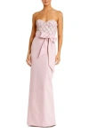 Mac Duggal Strapless Crepe Embellished Bustier Gown With Bow In Rose