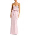 Mac Duggal Strapless Crepe Embellished Bustier Gown With Bow In Rose