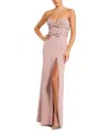 Mac Duggal Strapless Crepe Fitted Gown With Rhinestones In Dusty Rose