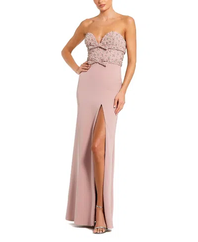 Mac Duggal Strapless Crepe Fitted Gown With Rhinestones In Dusty Rose