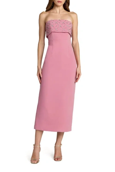 Mac Duggal Strapless Crepe Rhinestone Ankle Length Dress In Purple