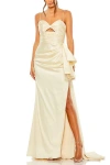 Mac Duggal Strapless Cut Out Side Bow Gown In Buttercup