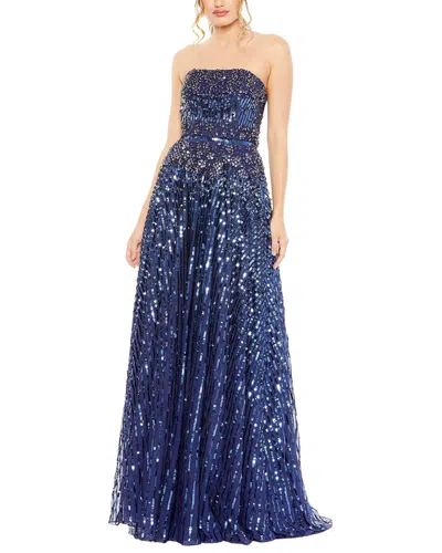 Mac Duggal Strapless Embellished A-line Gown In Blue