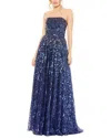 Mac Duggal Strapless Embellished A Line Gown In Blue