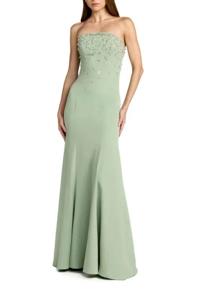 Mac Duggal Strapless Embellished Crepe Mermaid Gown In Green