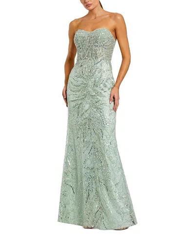 Mac Duggal Strapless Embellished Gown In Green
