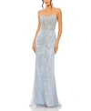 Mac Duggal Strapless Embellished Sequin Column Gown In Powder Blue